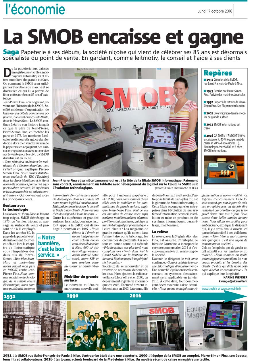 Article sur SMOB paru dans Nice Matin le 17 Octobre 2016 Article sur SMOB paru dans Nice Matin le 17 Octobre 2016